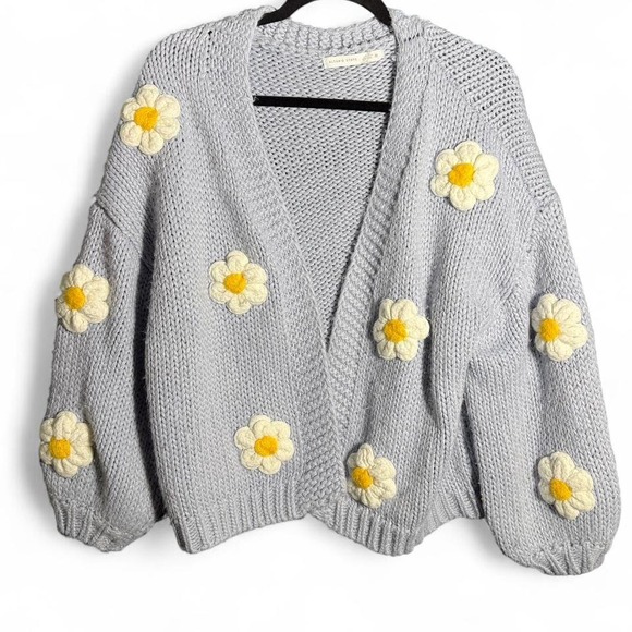 Altar'd State Sweaters - Altar'd State size M light blue daisy flower knit cardigan